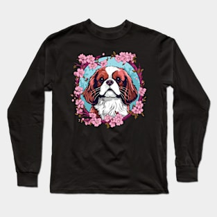 King Charles Spaniel with Cherry Blossom flowers Long Sleeve T-Shirt